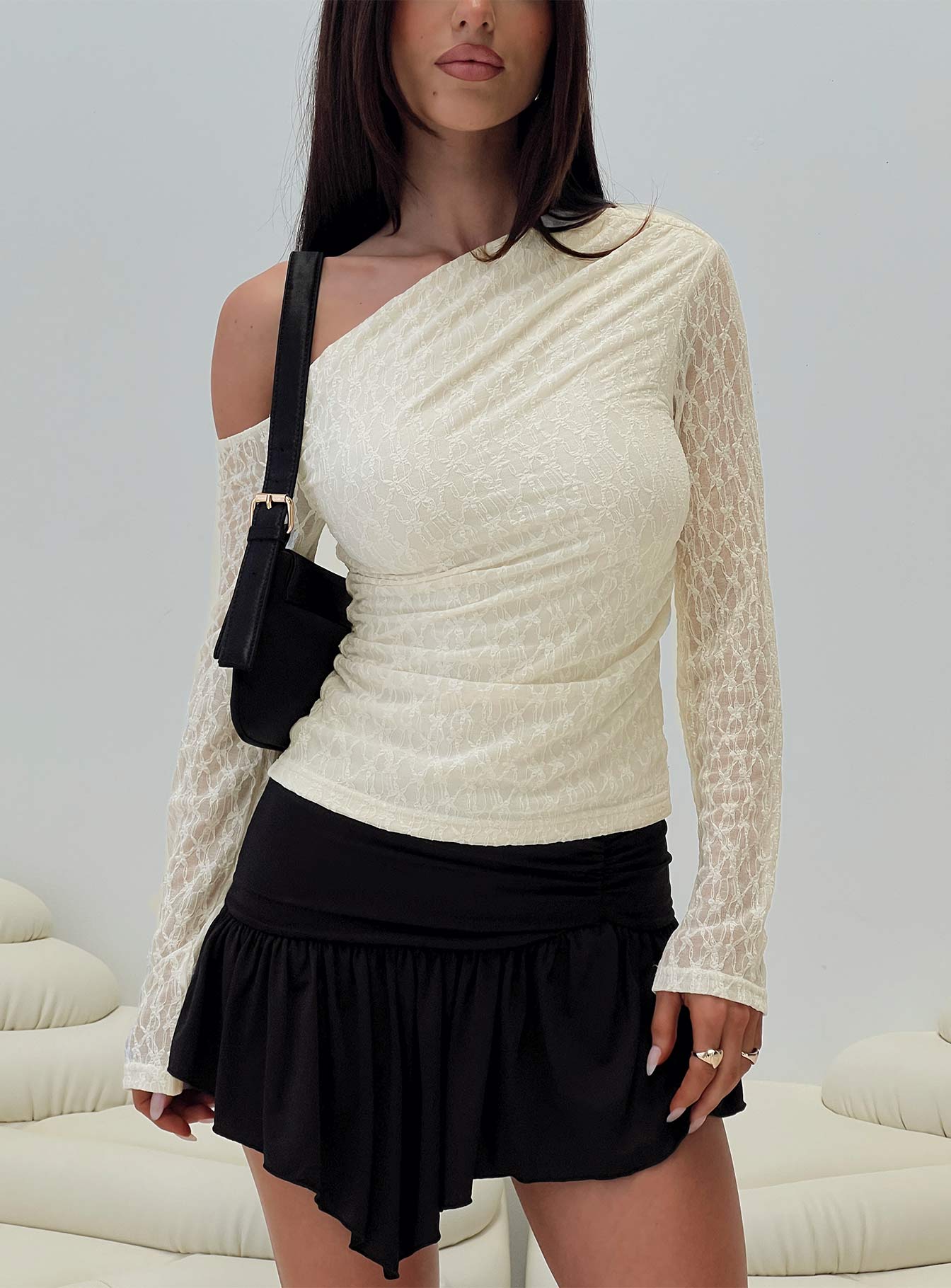 Beller Long Sleeve Lace Top Cream