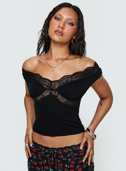 Amarena Off The Shoulder Lace Top Black