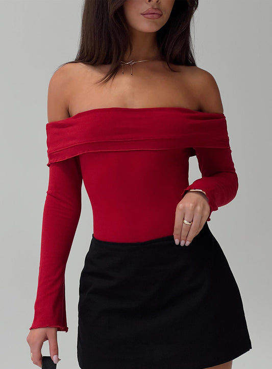 Afterglow Off The Shoulder Bodysuit Burgundy