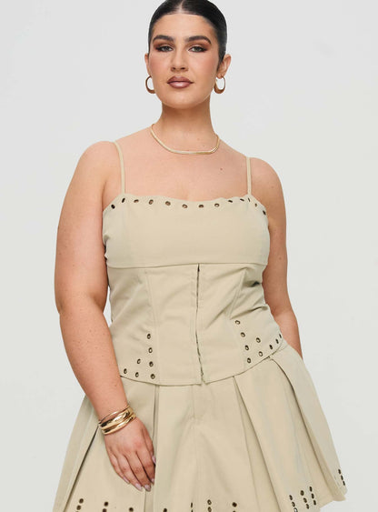 Alinzia Eyelet Corset Top Beige Curve