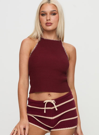 Arianell Halter Knit Top Maroon