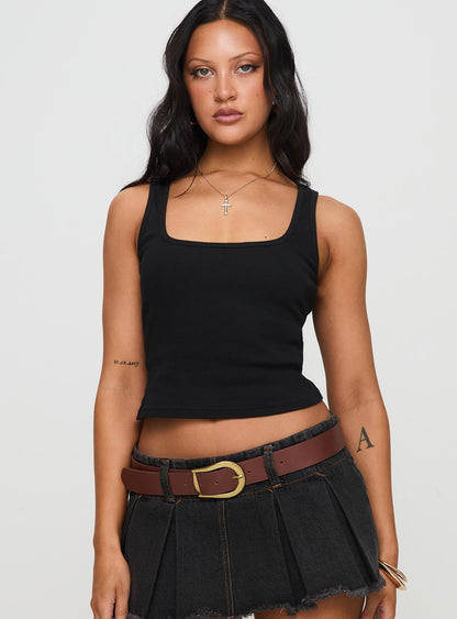 Baseline Square Neck Rib Tank Top Black