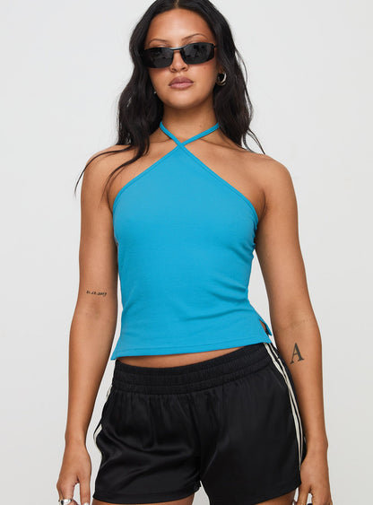 Baseline Halter Rib Top Blue