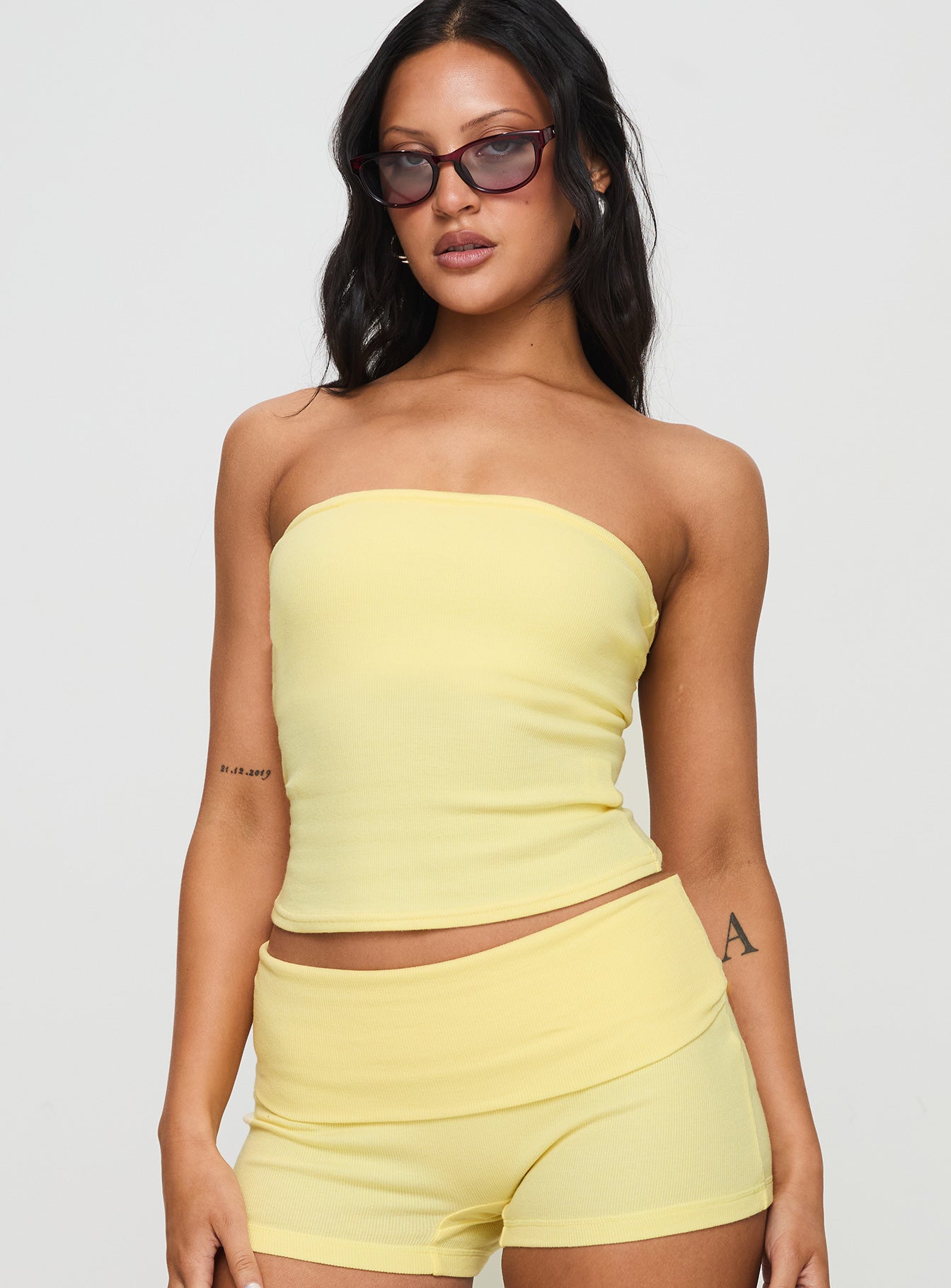 Baseline Strapless Rib Top Yellow