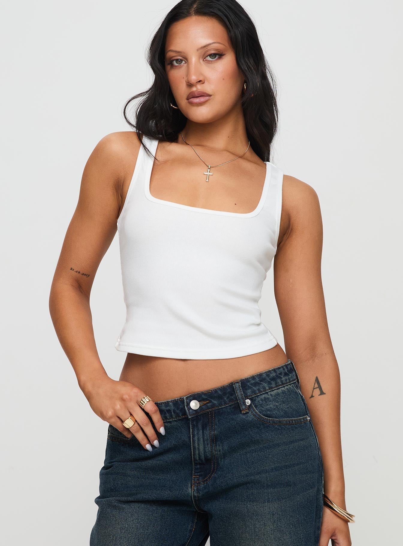 Baseline Square Neck Rib Tank Top White