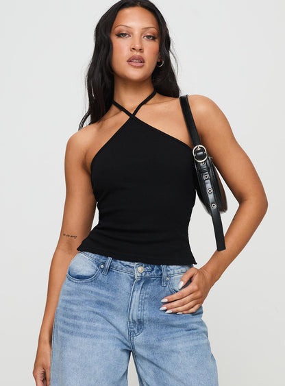 Baseline Halter Rib Top Black