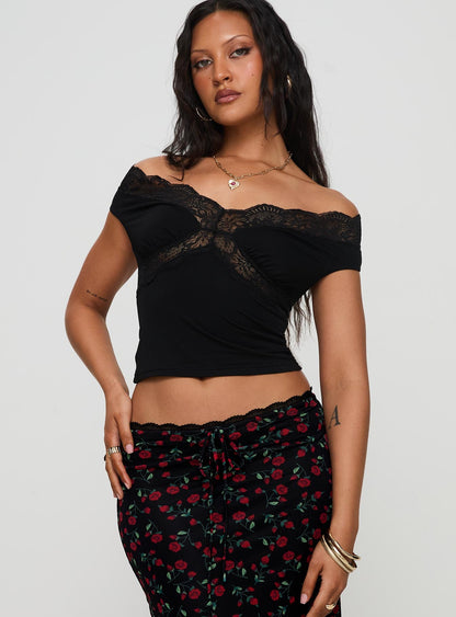 Amarena Off The Shoulder Lace Top Black