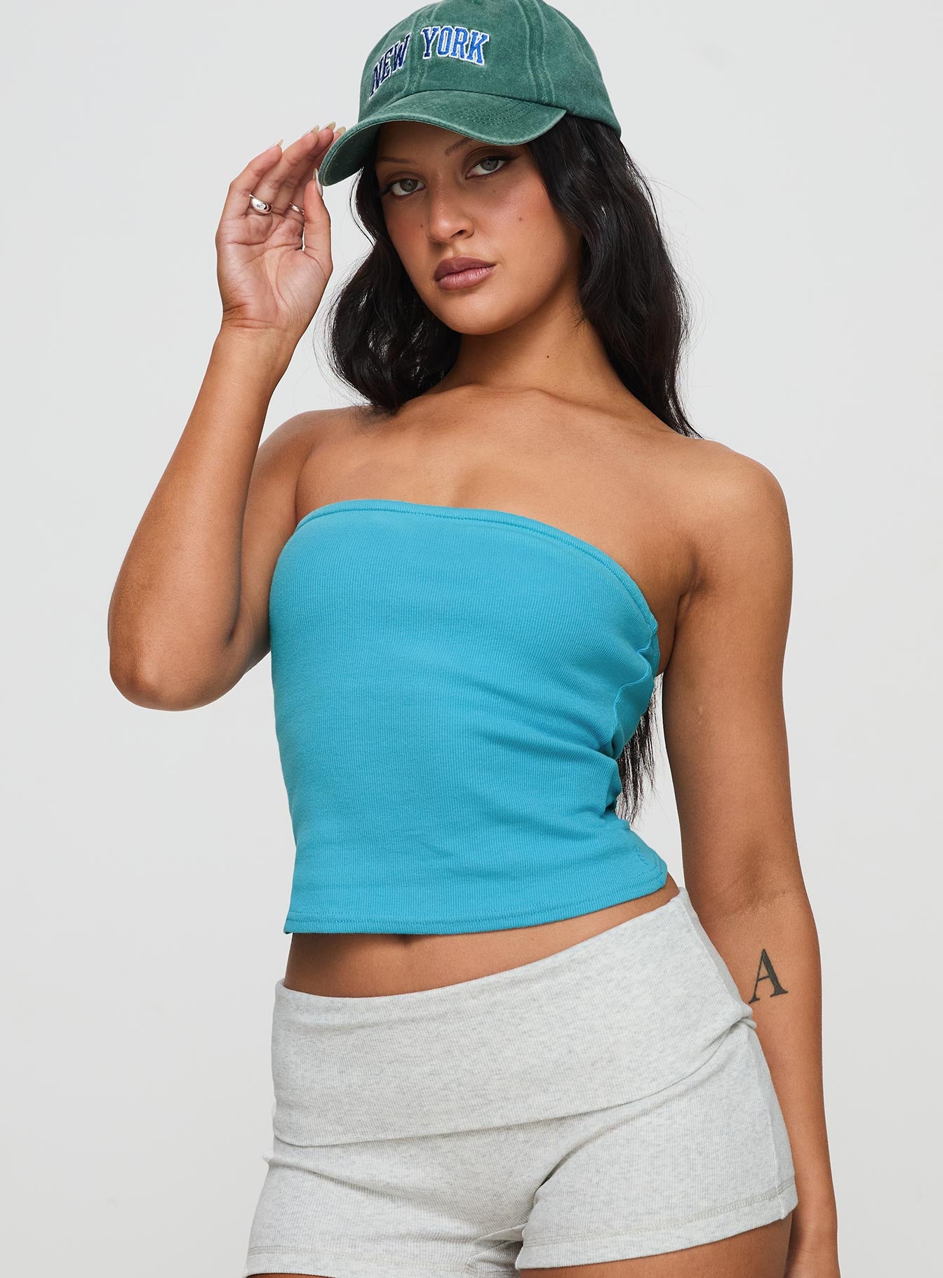 Baseline Strapless Rib Top Blue