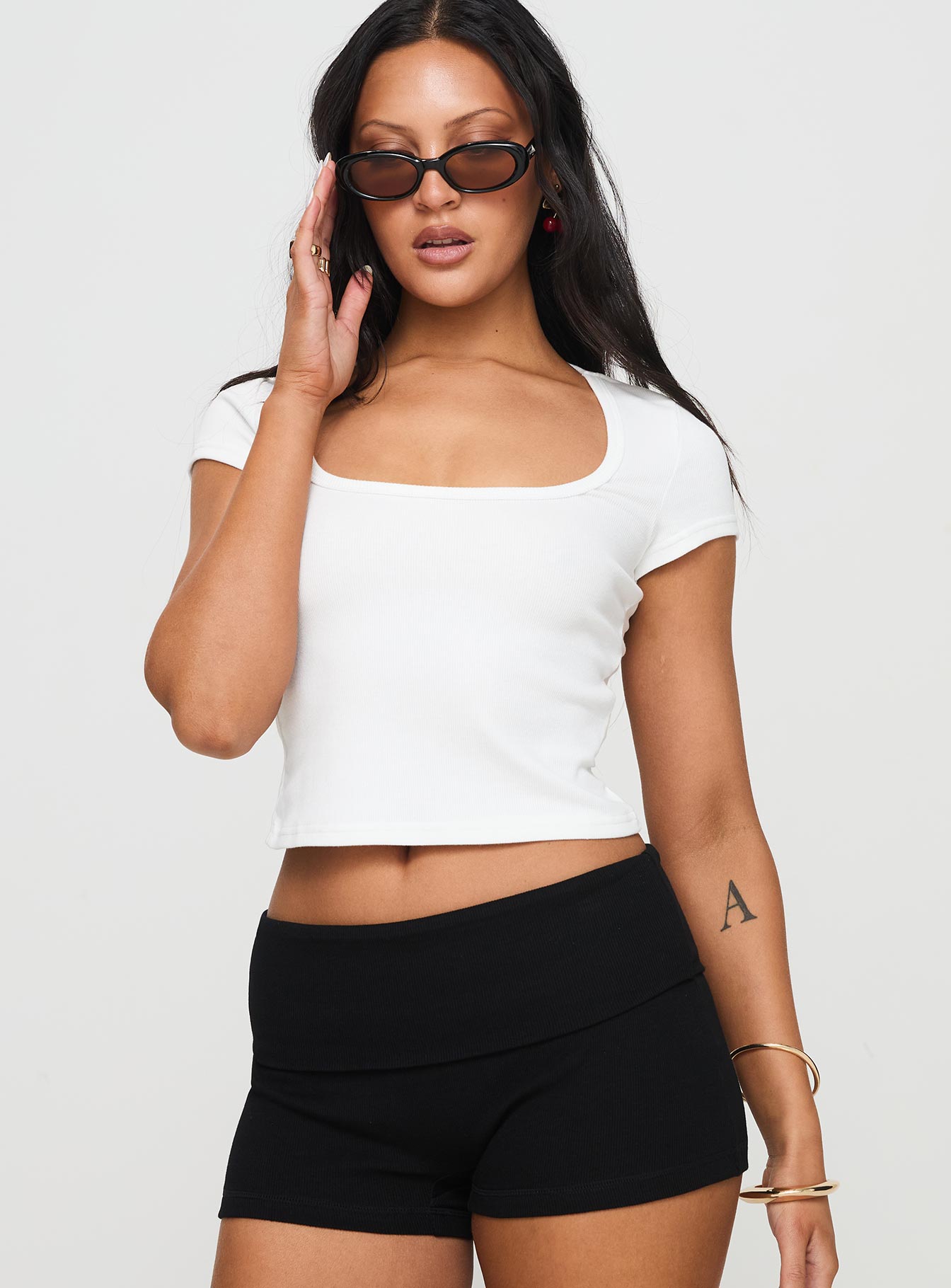 Baseline Square Neck Rib Top White