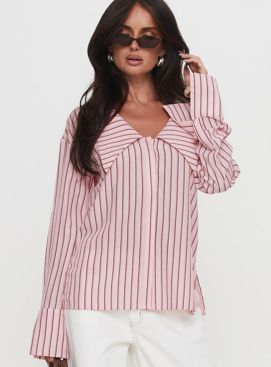 Calistoga Deep Collar Shirt Pink Stripe