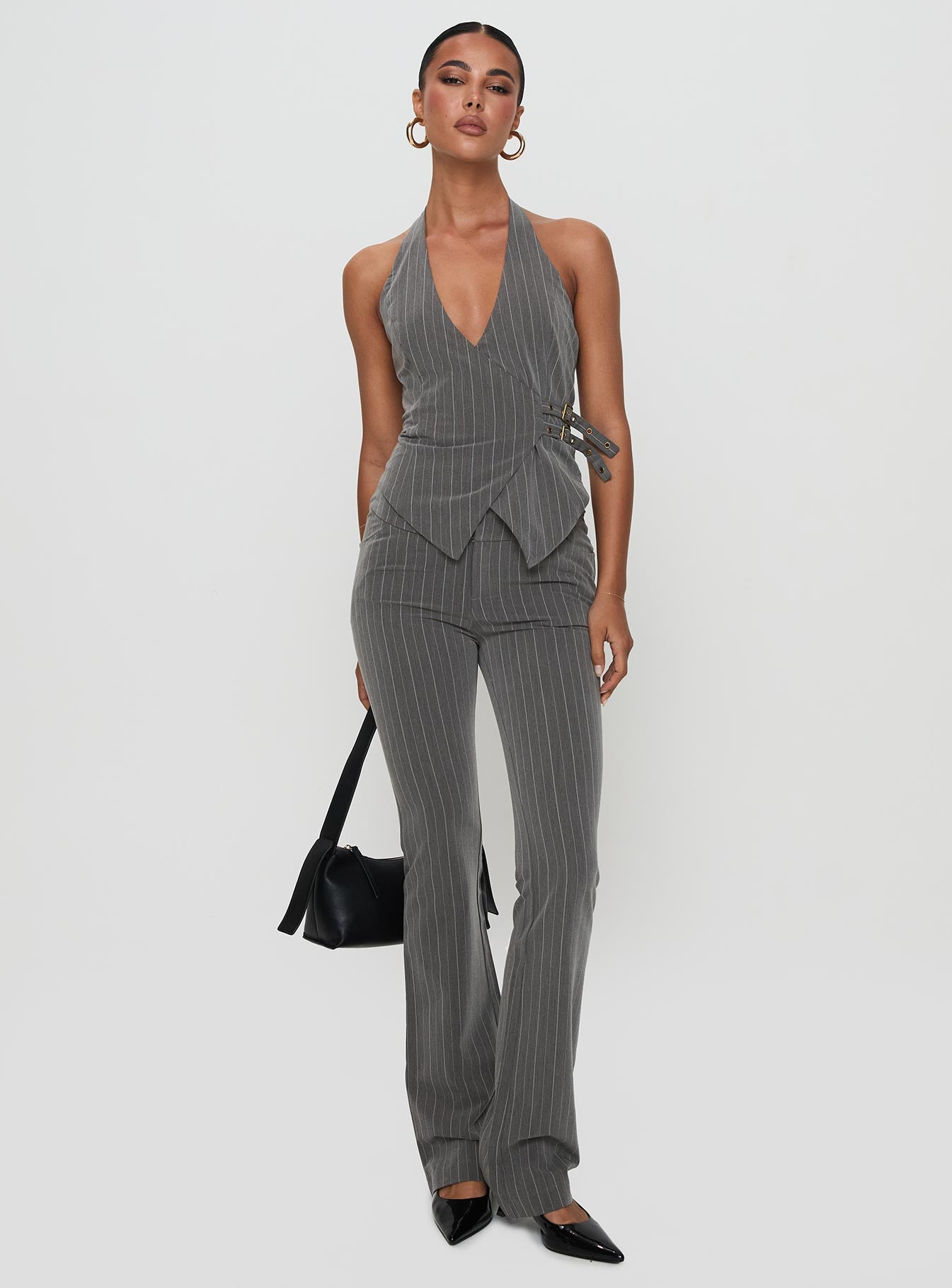 Calexico Buckle Halter Top Grey Pinstripe