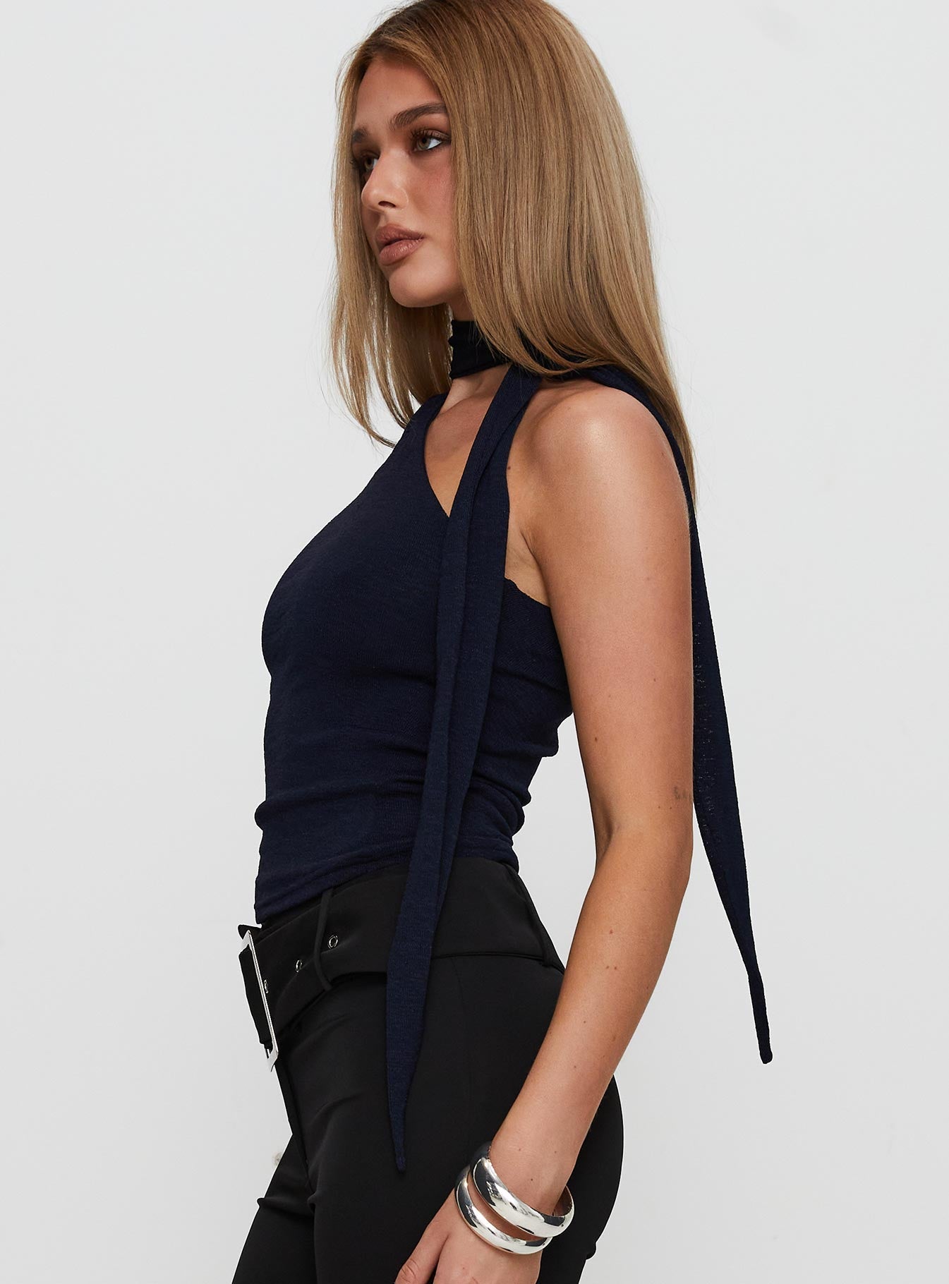 Anderstone Neck Tie Top Navy