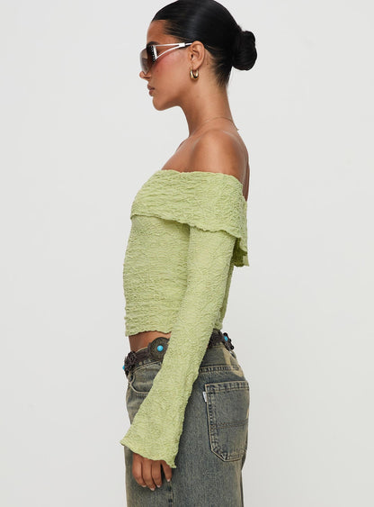 Back With Love Off Shoulder Long Sleeve Top Green