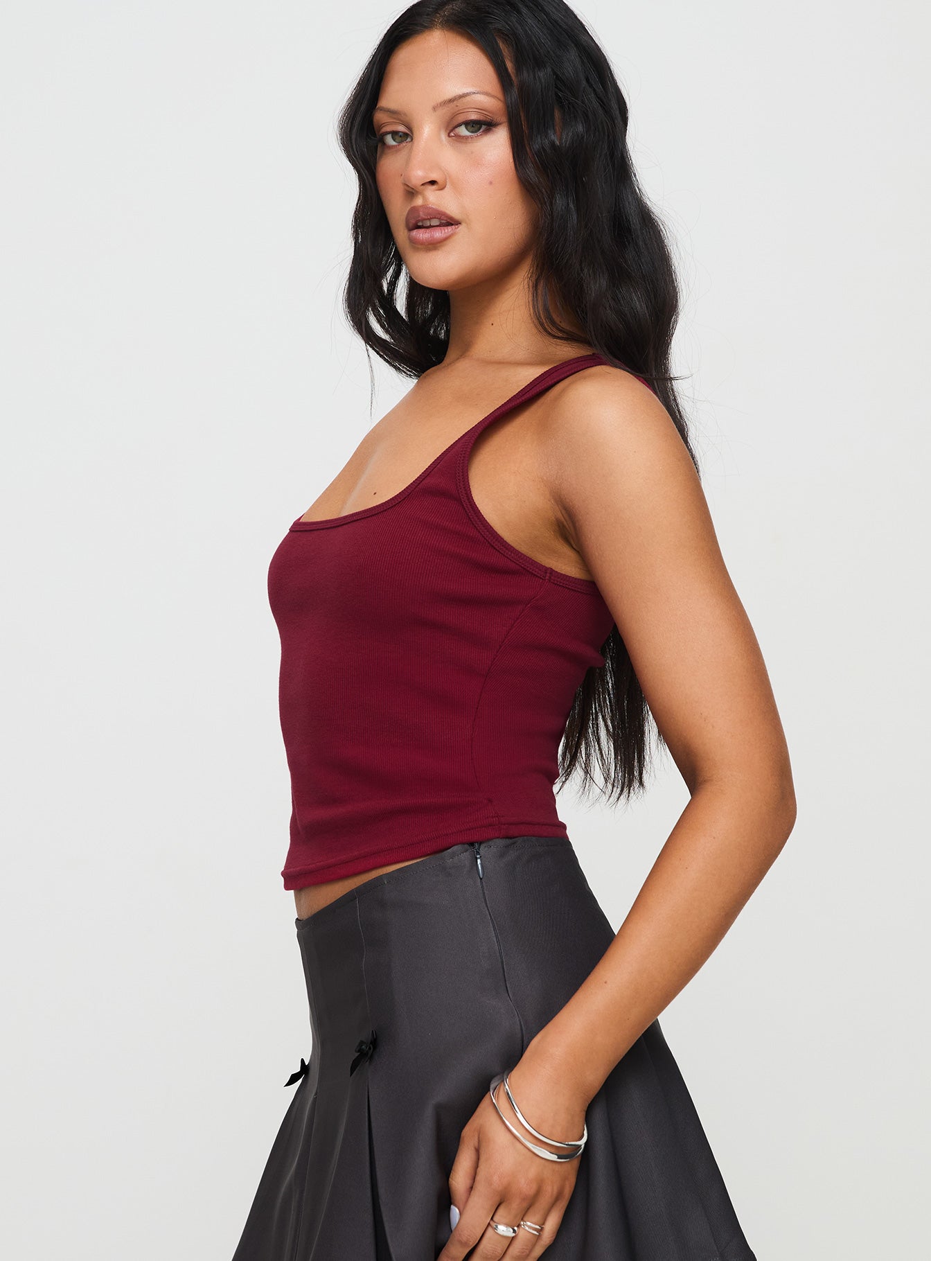 Baseline Square Neck Rib Tank Top Red