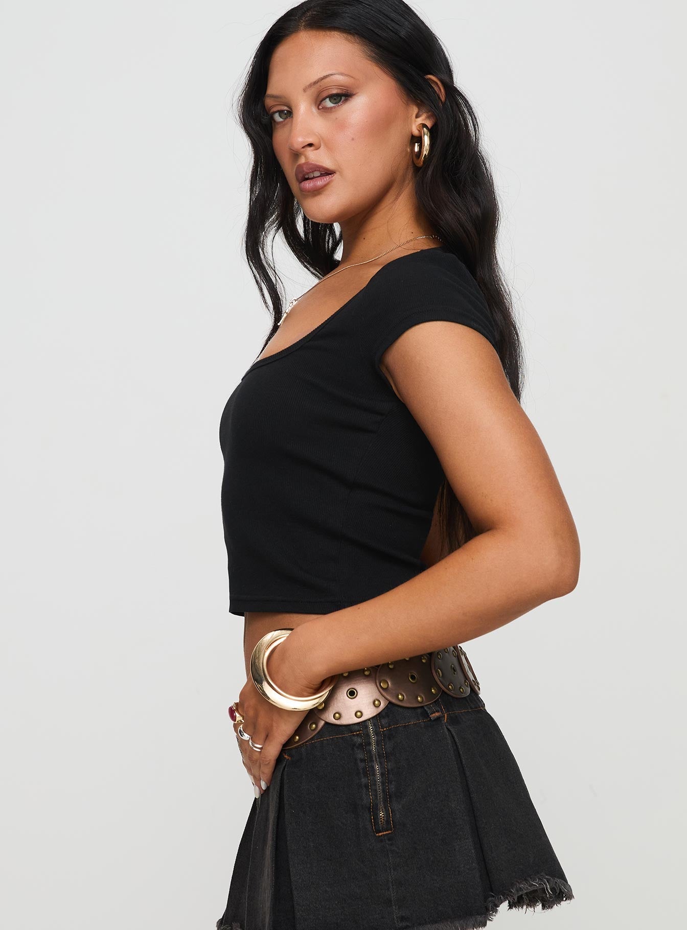 Baseline Square Neck Rib Top Black