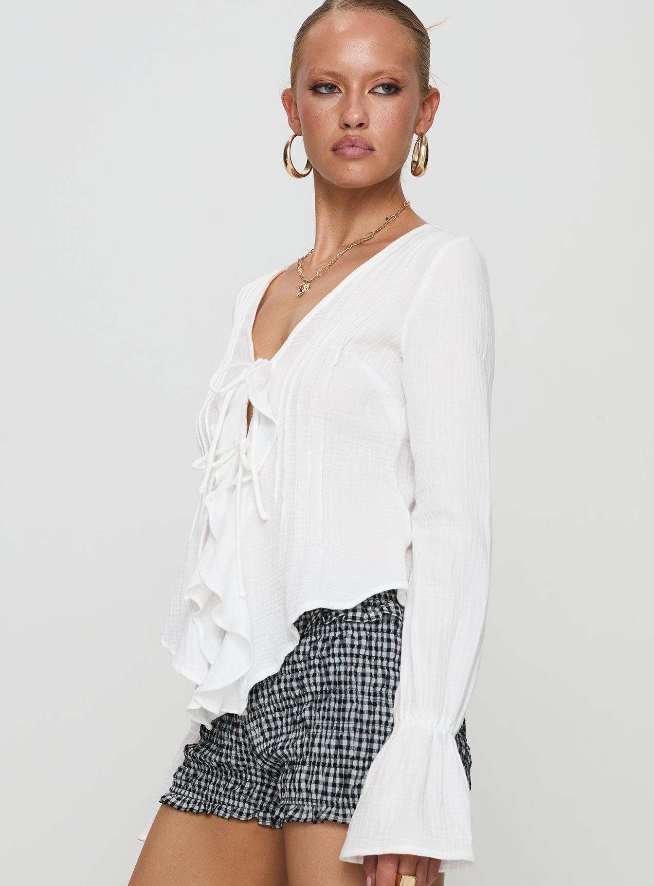 Bonheur Ruffle Long Sleeve Top White