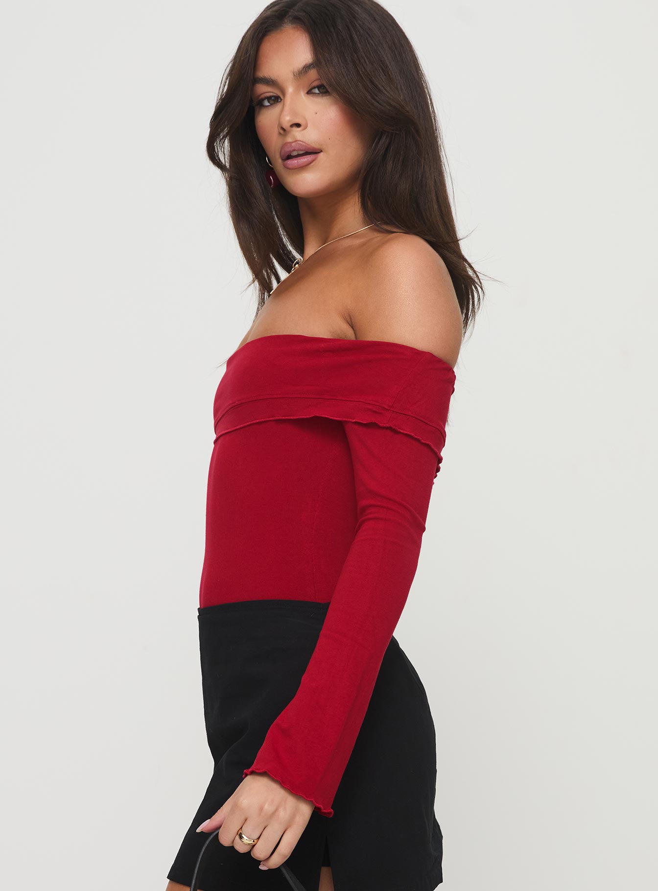 Afterglow Off The Shoulder Bodysuit Burgundy