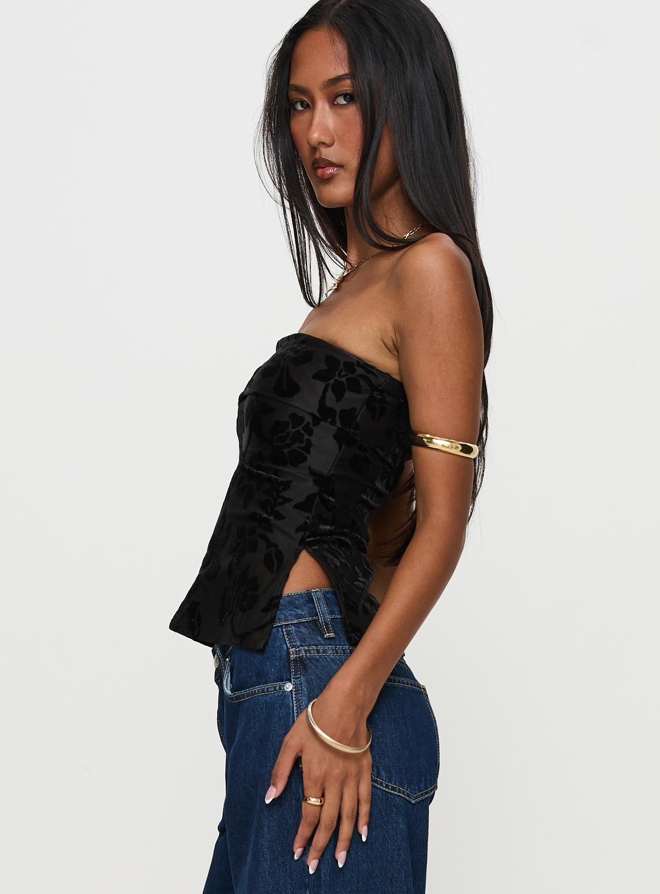 Attlee Strapless Top Black Floral