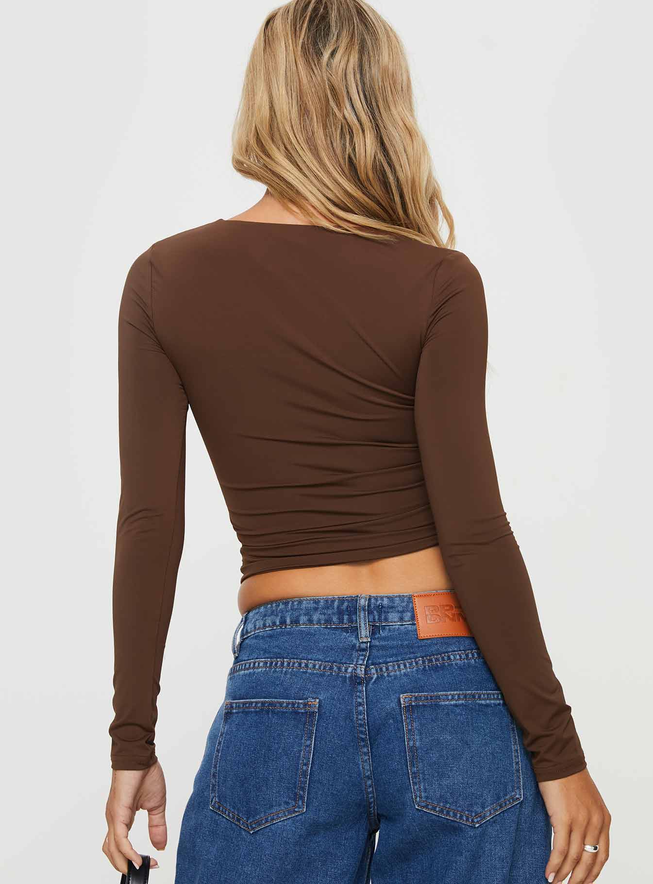 Back In Time Long Sleeve Top Brown