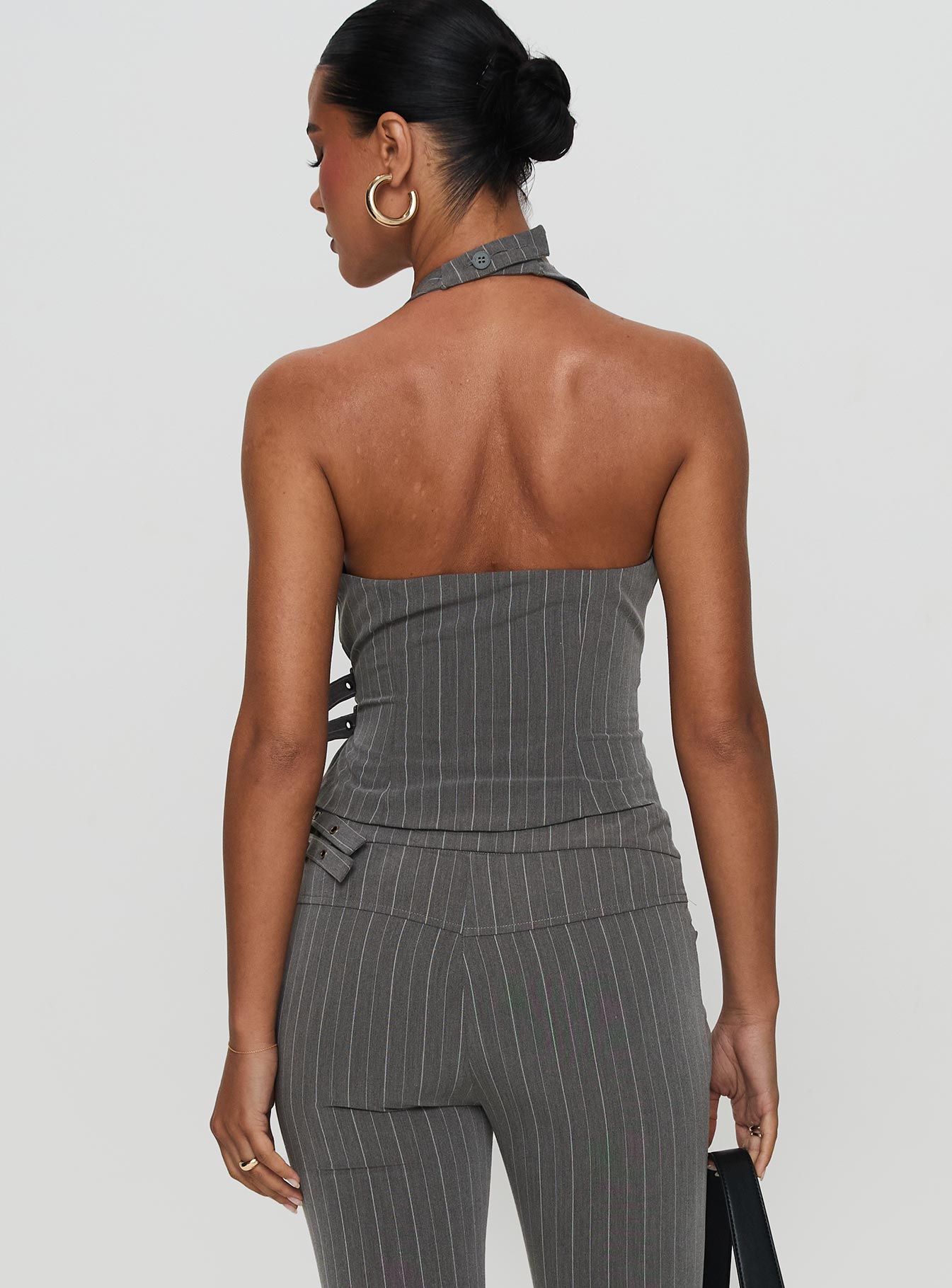 Calexico Buckle Halter Top Grey Pinstripe