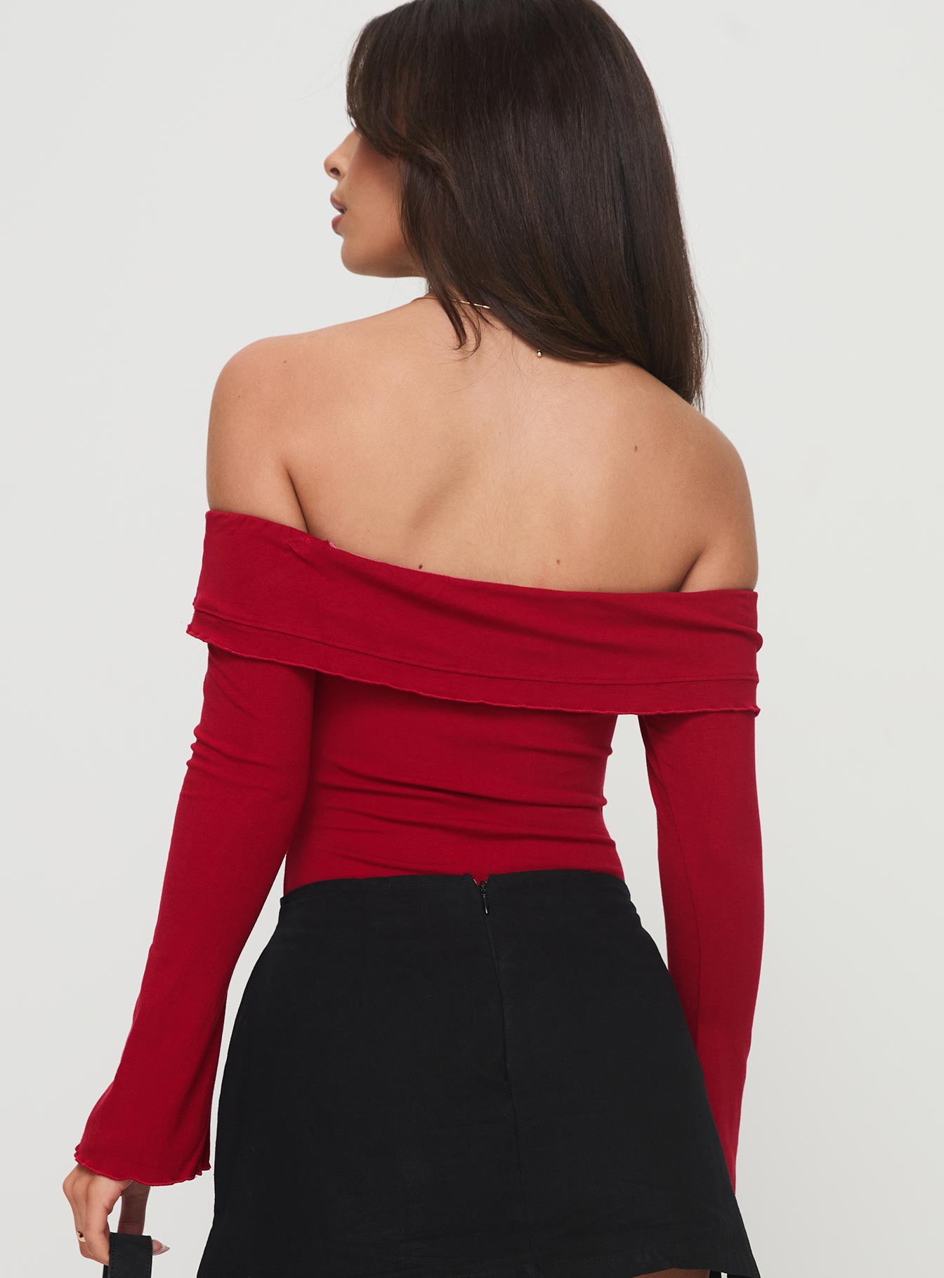 Afterglow Off The Shoulder Bodysuit Burgundy