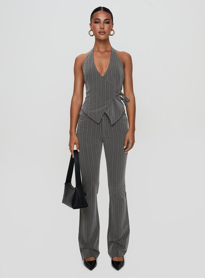 Calexico Buckle Halter Top Grey Pinstripe