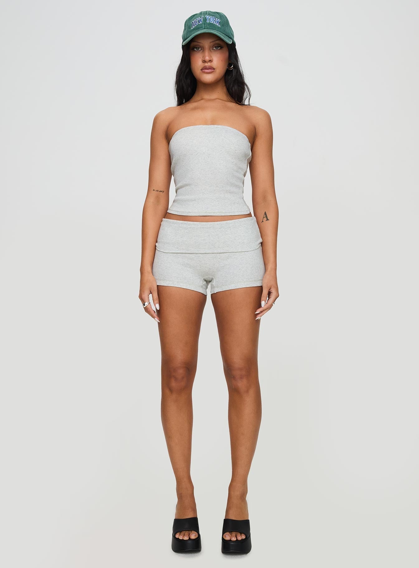 Baseline Strapless Rib Top Grey