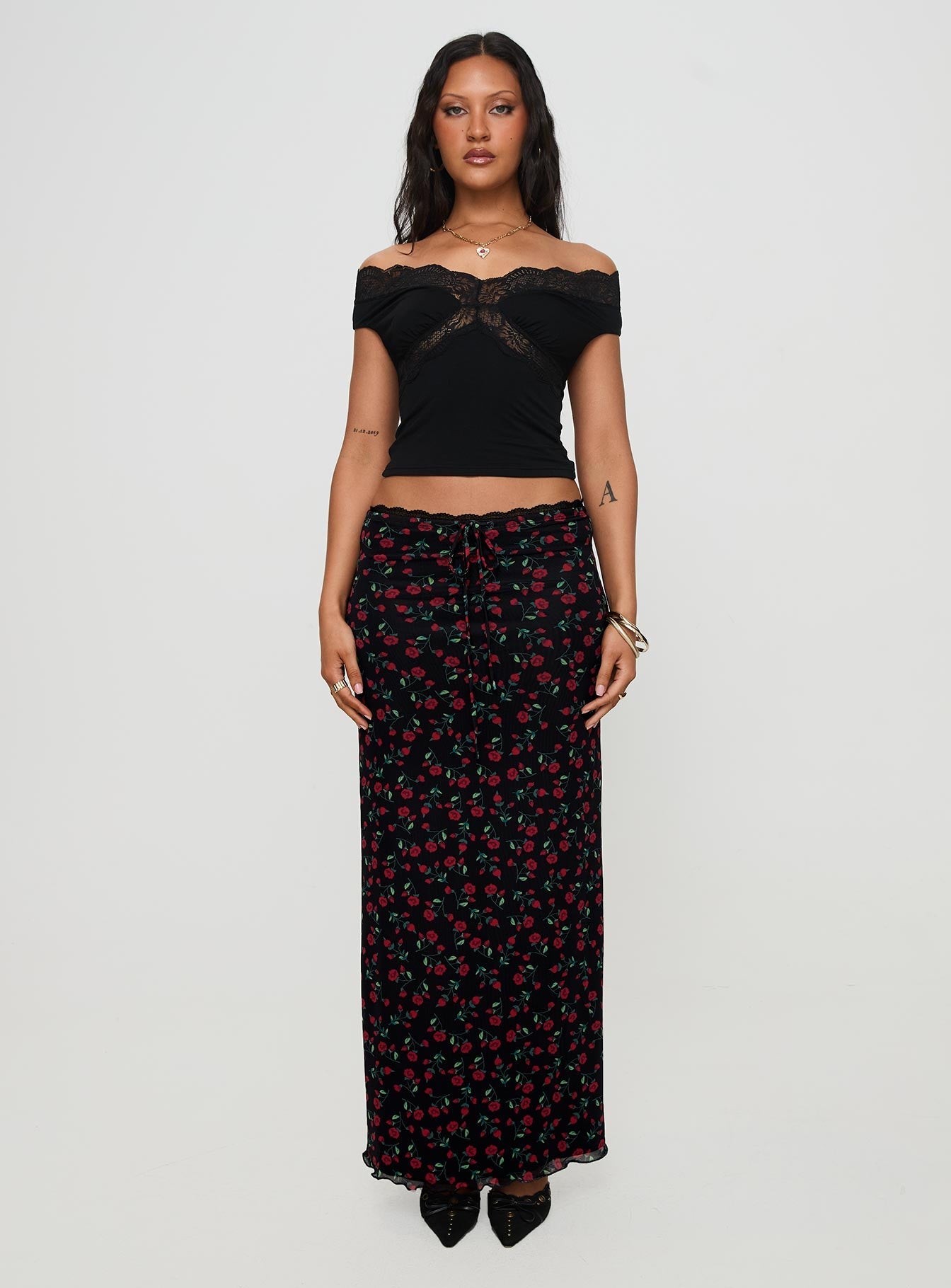 Amarena Off The Shoulder Lace Top Black