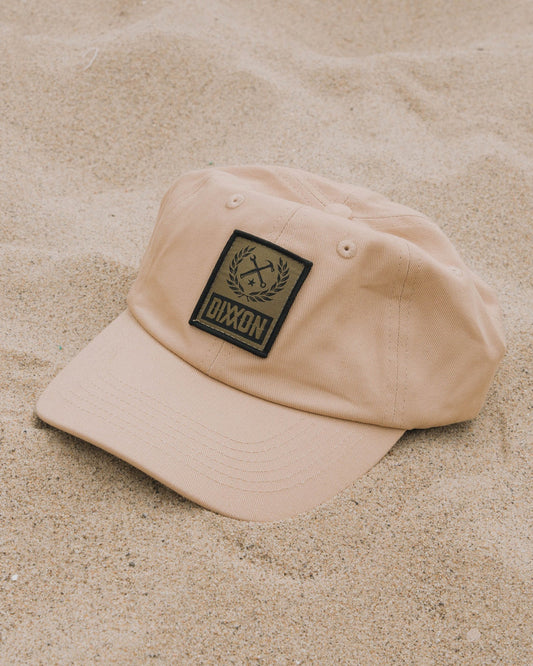 6-Panel Curved Bill Box Crest Hat - Black & Khaki