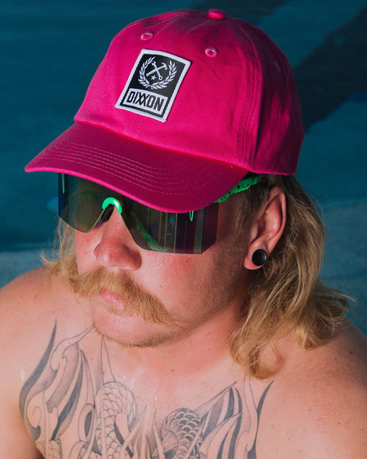 6-Panel Curved Bill Box Crest Hat - White & Pink