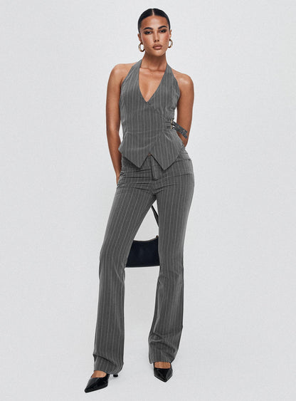 Calexico Buckle Halter Top Grey Pinstripe