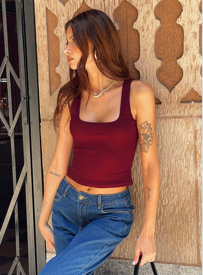 Baseline Square Neck Rib Tank Top Red