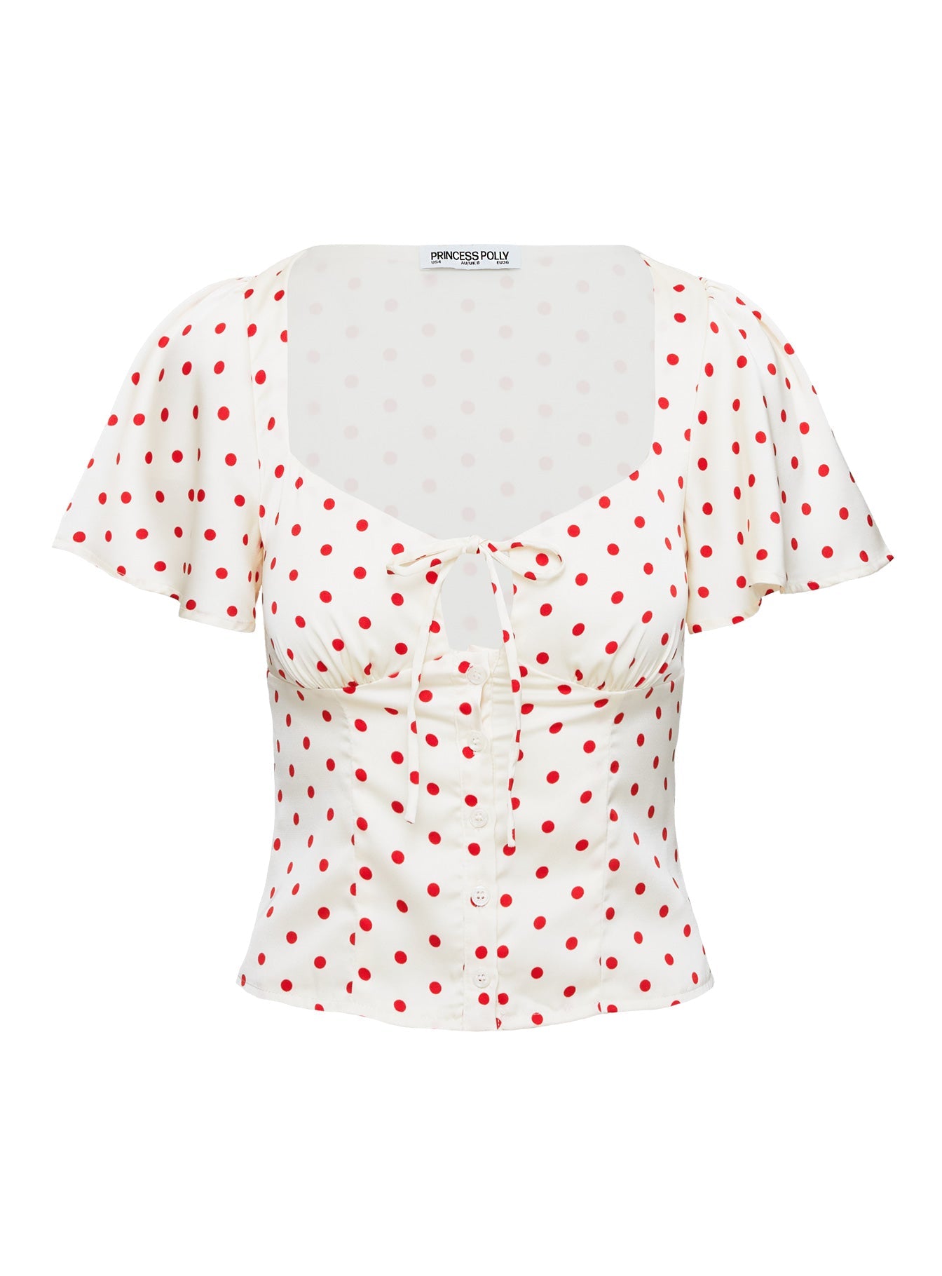 Adrienna Flutter Blouse White / Red