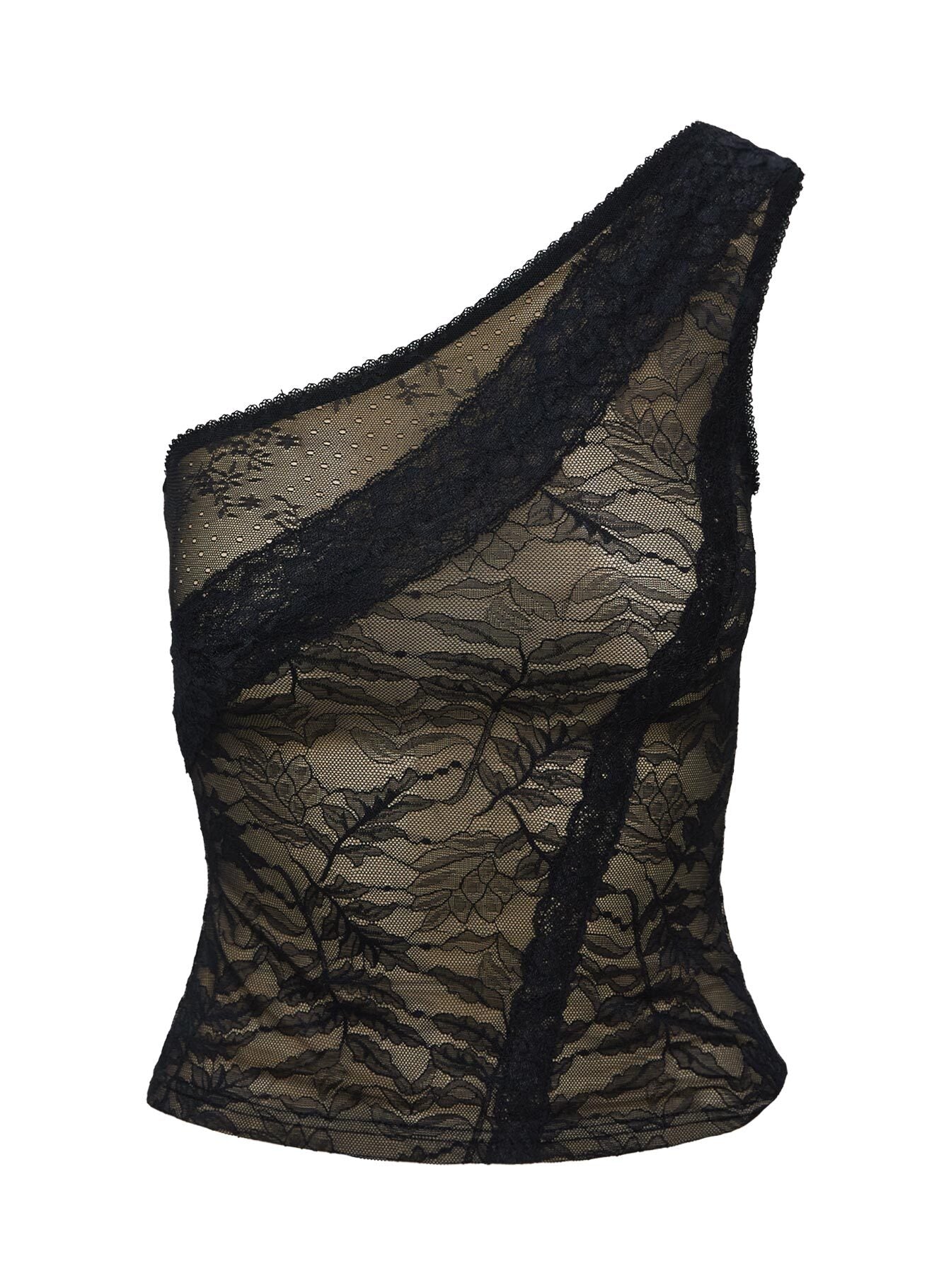 Bourgeois One Shoulder Lace Top Black