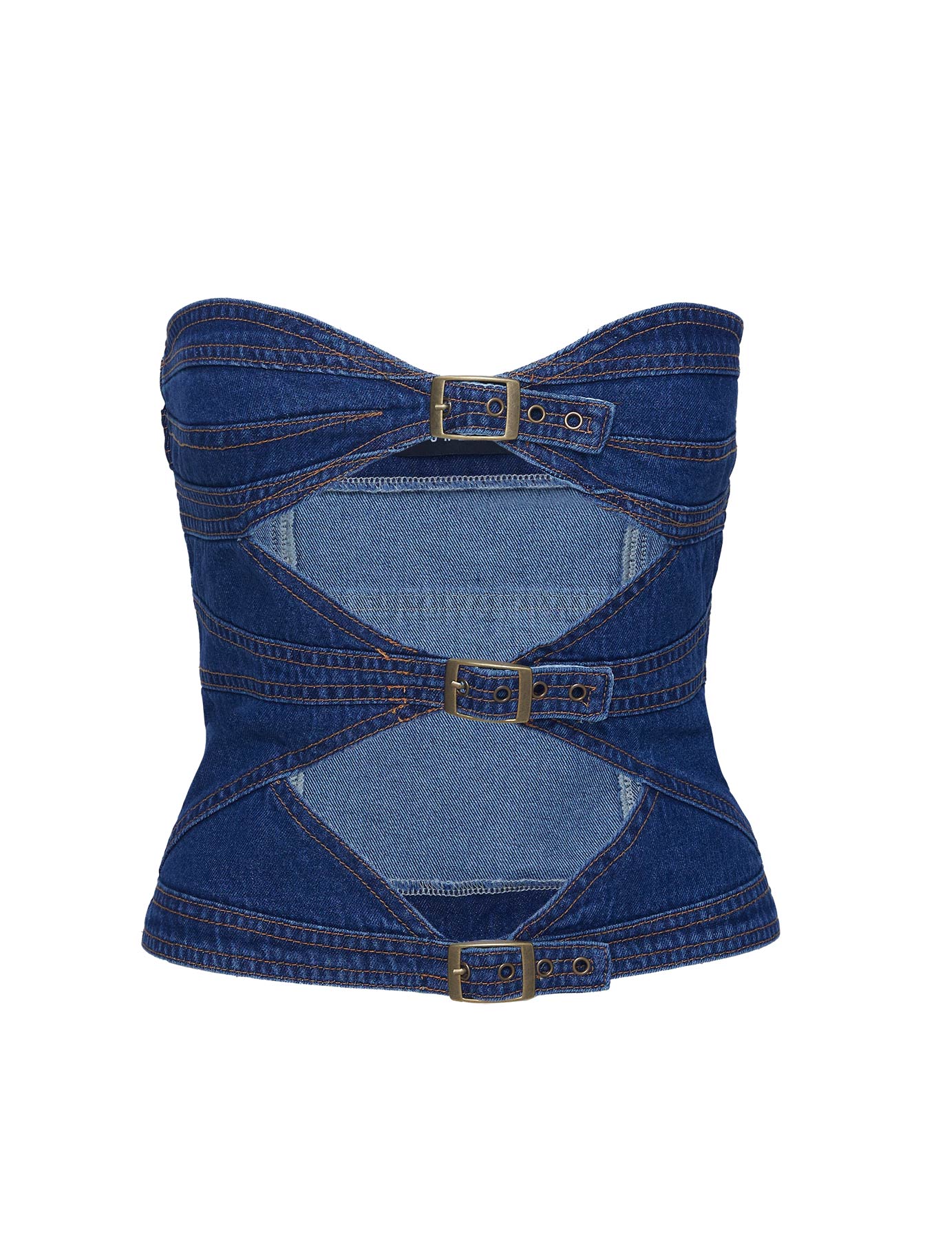 Buckle Corset Top Dark Denim