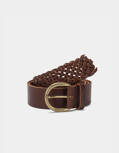 Woven End Braided Belt in Brown