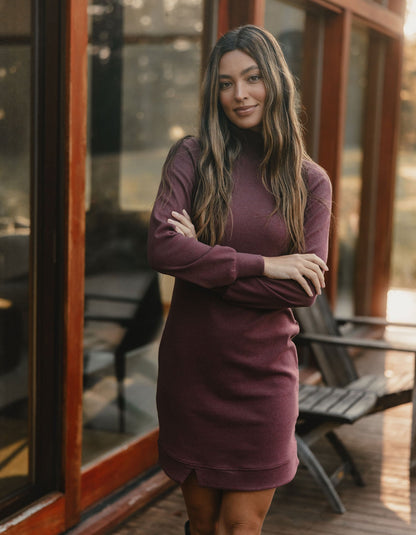 Puremeso Mock Neck Dress in Wine