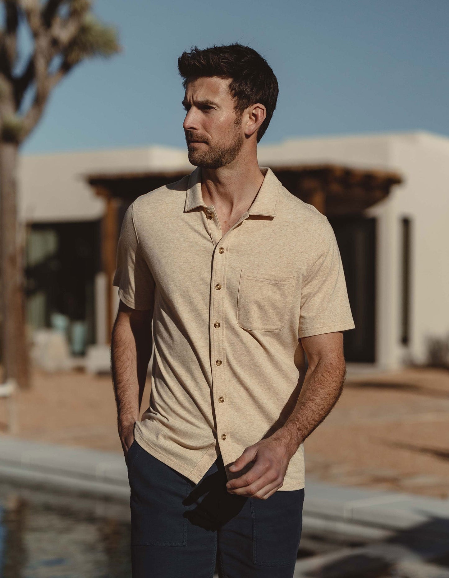 Active Puremeso Weekend Button Down in Iced Latte