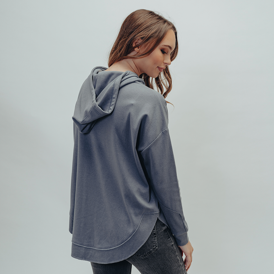 Puremeso Shirttail Hem Hoodie in Mineral Blue