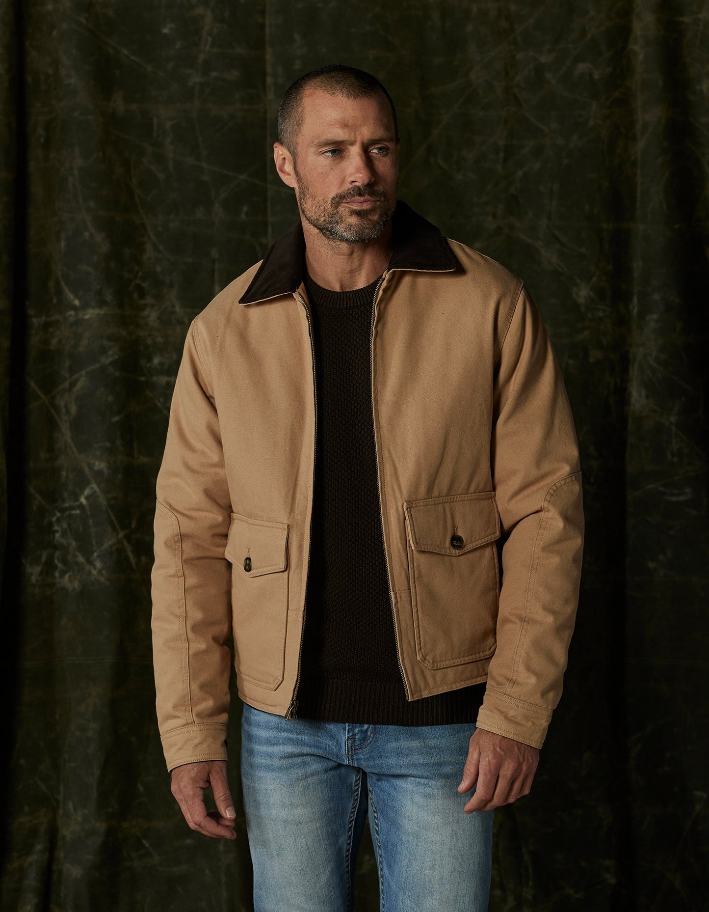 Canvas Zip Front Jacket in Tan