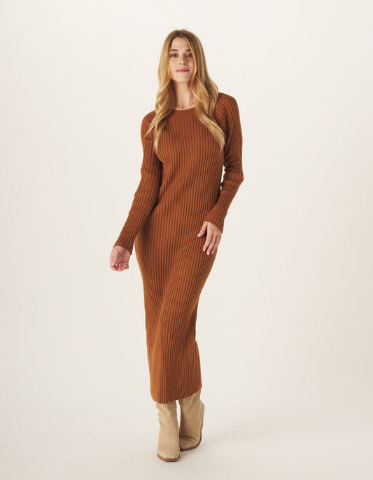 Ava Ribbed Maxi Dress in Clay