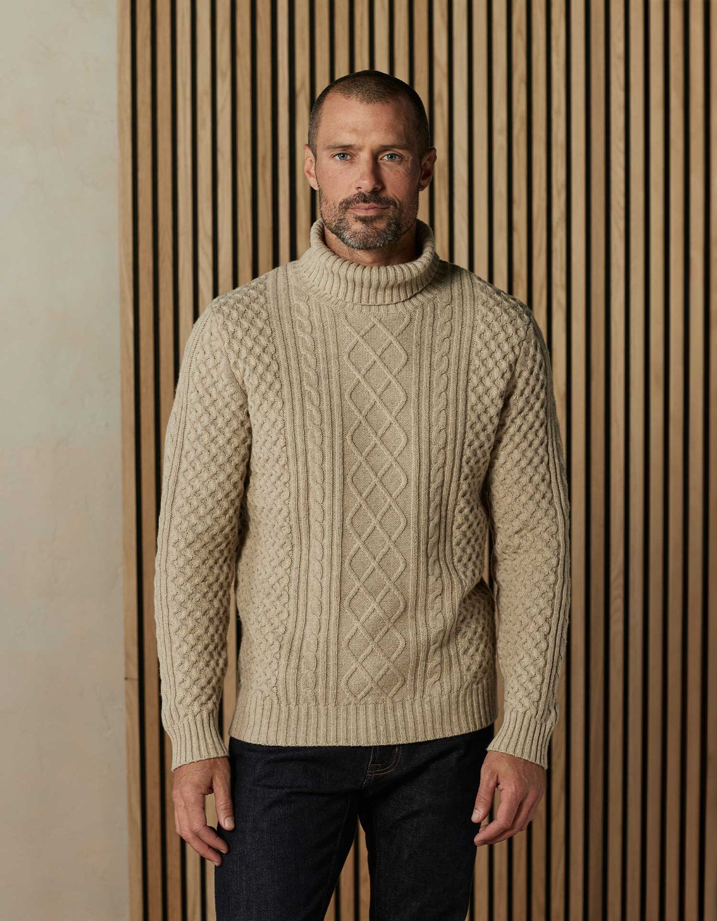 Cable Knit Rollneck Sweater in Oat