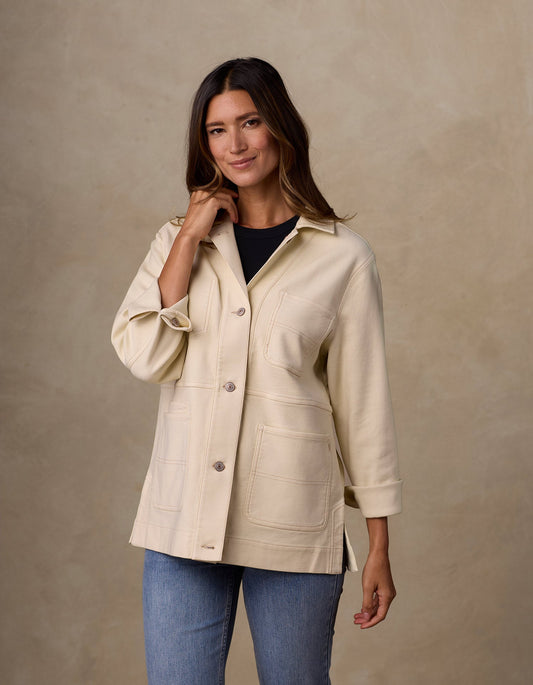 Women's Comfort Terry Chore Coat in Cream