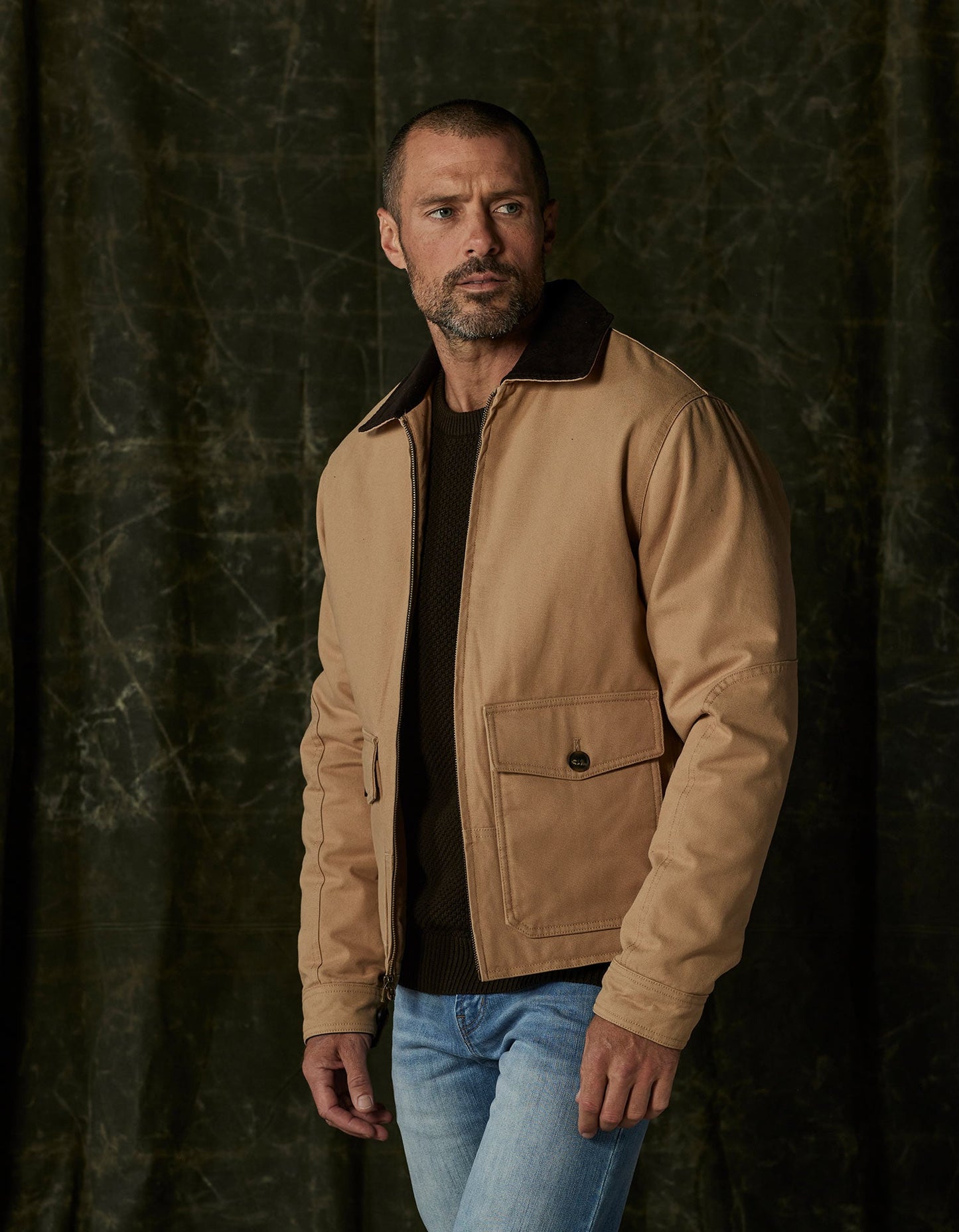 Canvas Zip Front Jacket in Tan