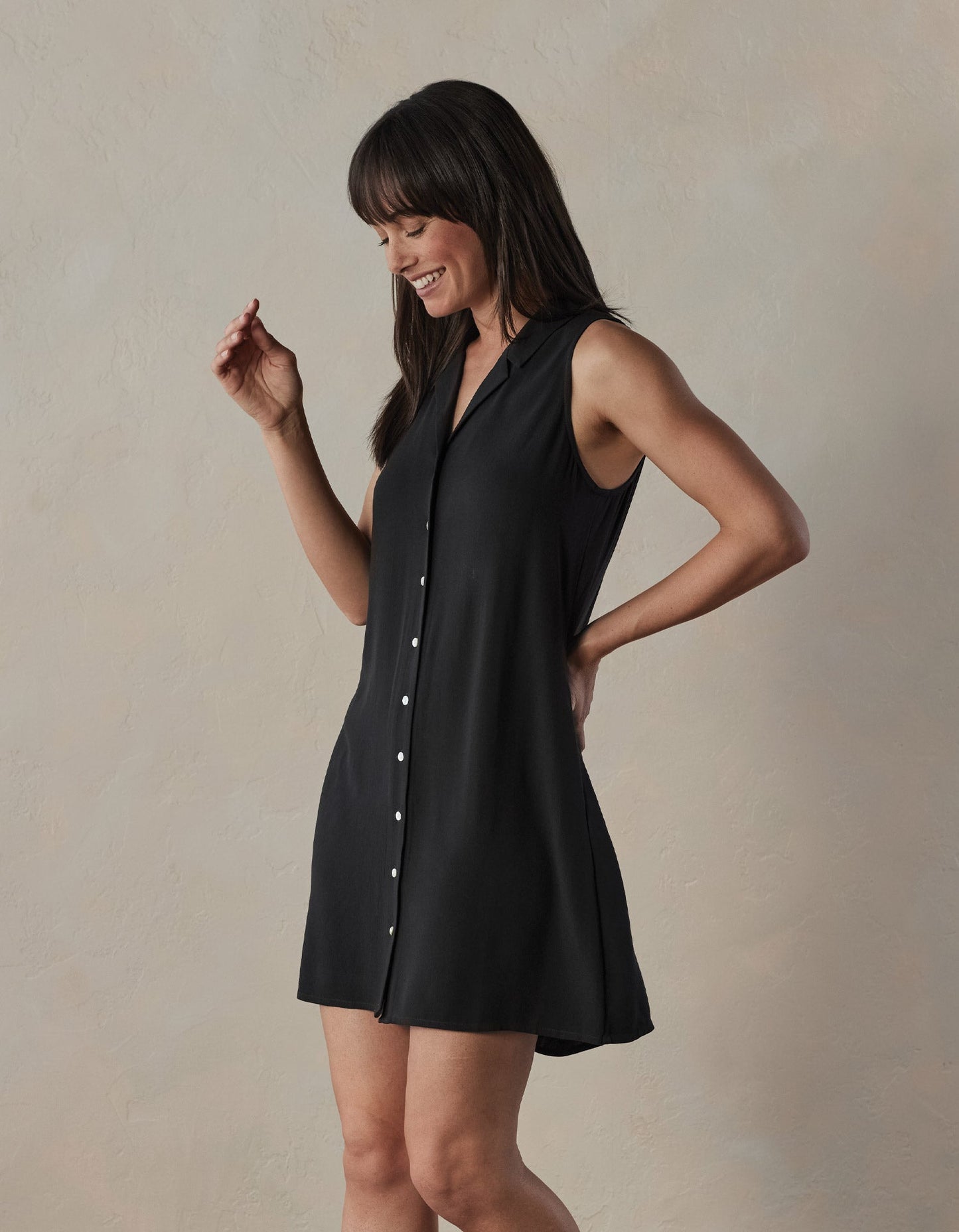 Aria Crepe Lapel Dress in Black