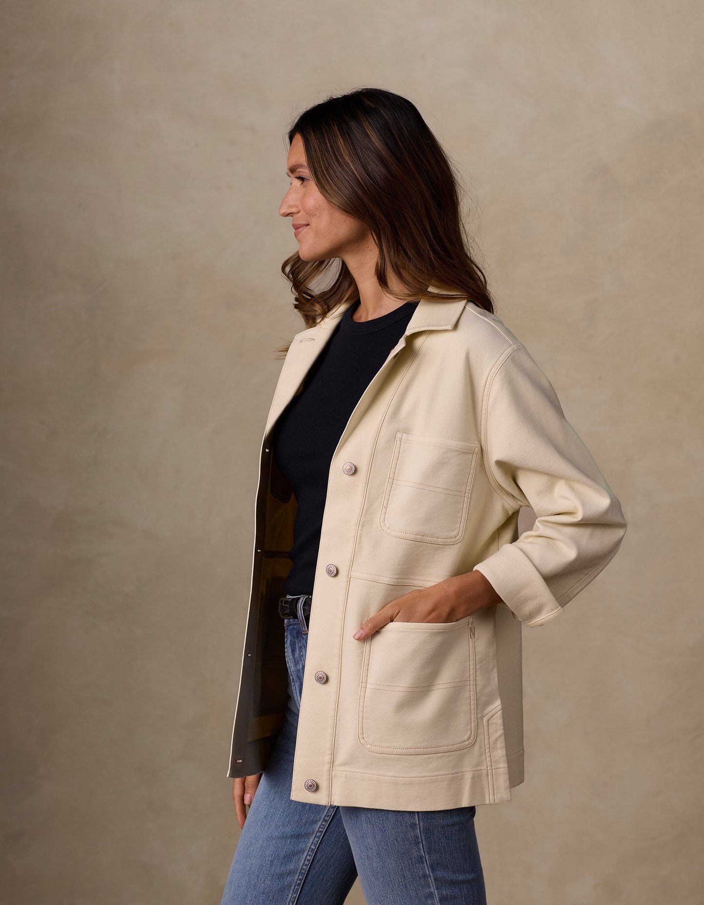 Women's Comfort Terry Chore Coat in Cream