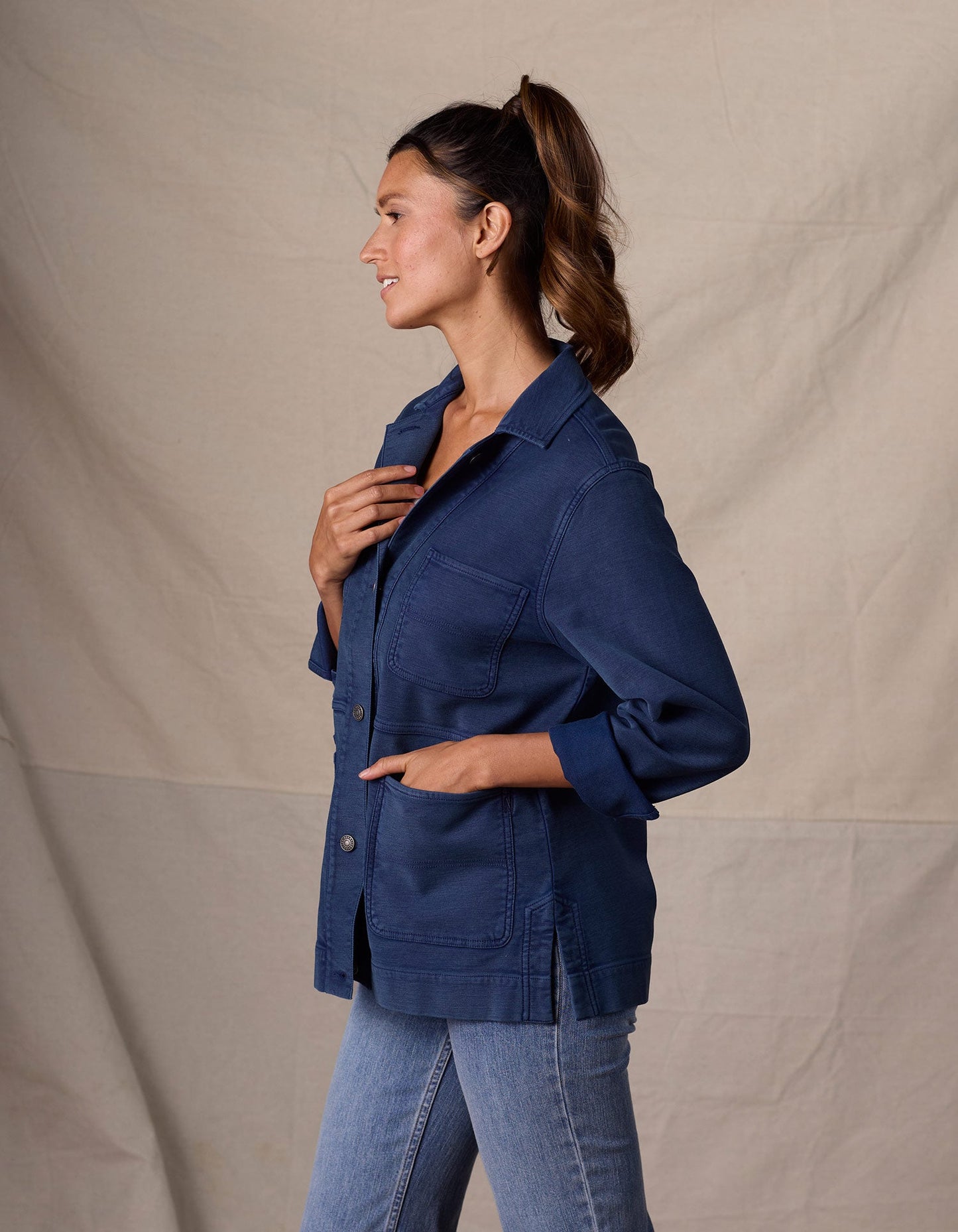 Women's Comfort Terry Chore Coat in Dark Indigo