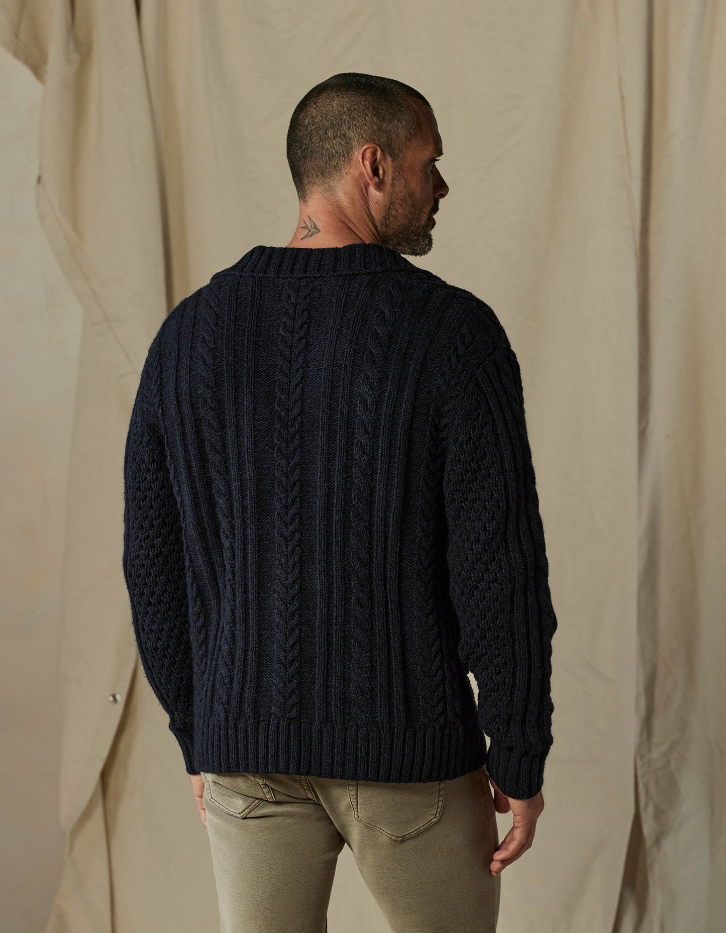 Aran Cable Cardigan in Navy