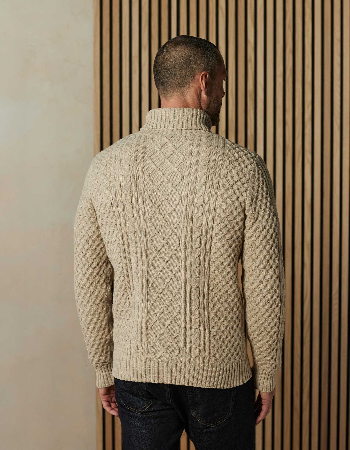 Cable Knit Rollneck Sweater in Oat