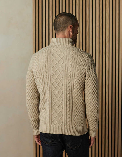 Cable Knit Rollneck Sweater in Oat